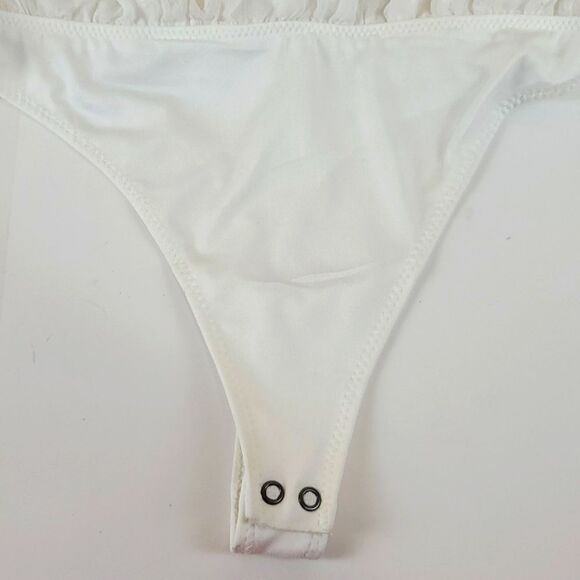 ABERCROMBIE & FITCH White Clip Dot Balloon Sleeves Bodysuit Blouse Size S - Picture 6 of 10